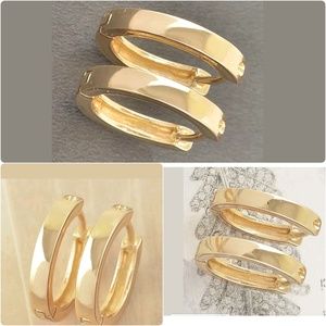 17mm Simple 9K Solid Gold Filled Smooth Hoop Earri